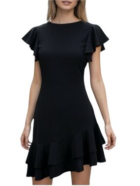 Floerns Black Asymmetrical Ruffles Mini Dress NWT Size XS Feminine Romantic